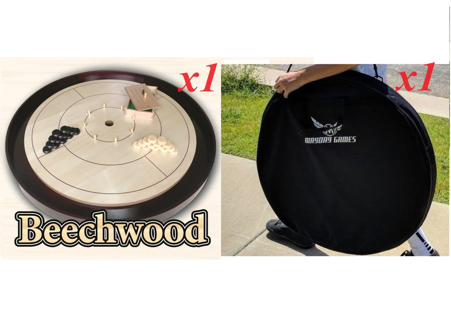 IMPERFECT/RETURNED: Beech Tournament Edition Crokinole Board + Black Carrying Case - MDG-8315-A - 113-0963425-4219446