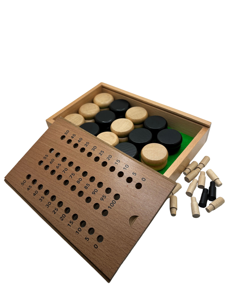 Scoring Track for Crokinole, Storage Box With Pegs and 28 discs!