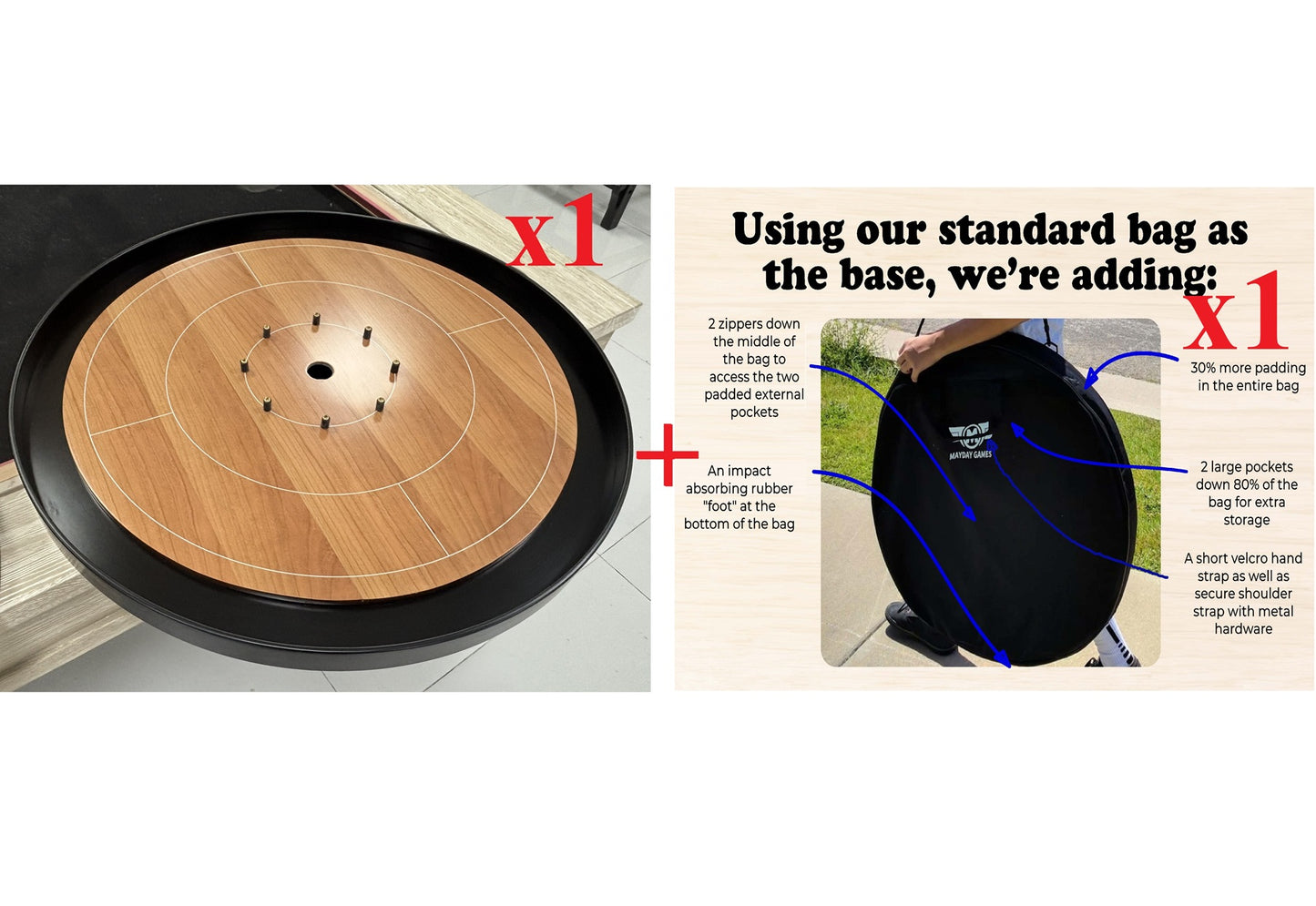 IMPERFECT/RETURNED: Elite Cherry Crokinole Board + Elite Black Carrying Case - MDG-8346-A-17