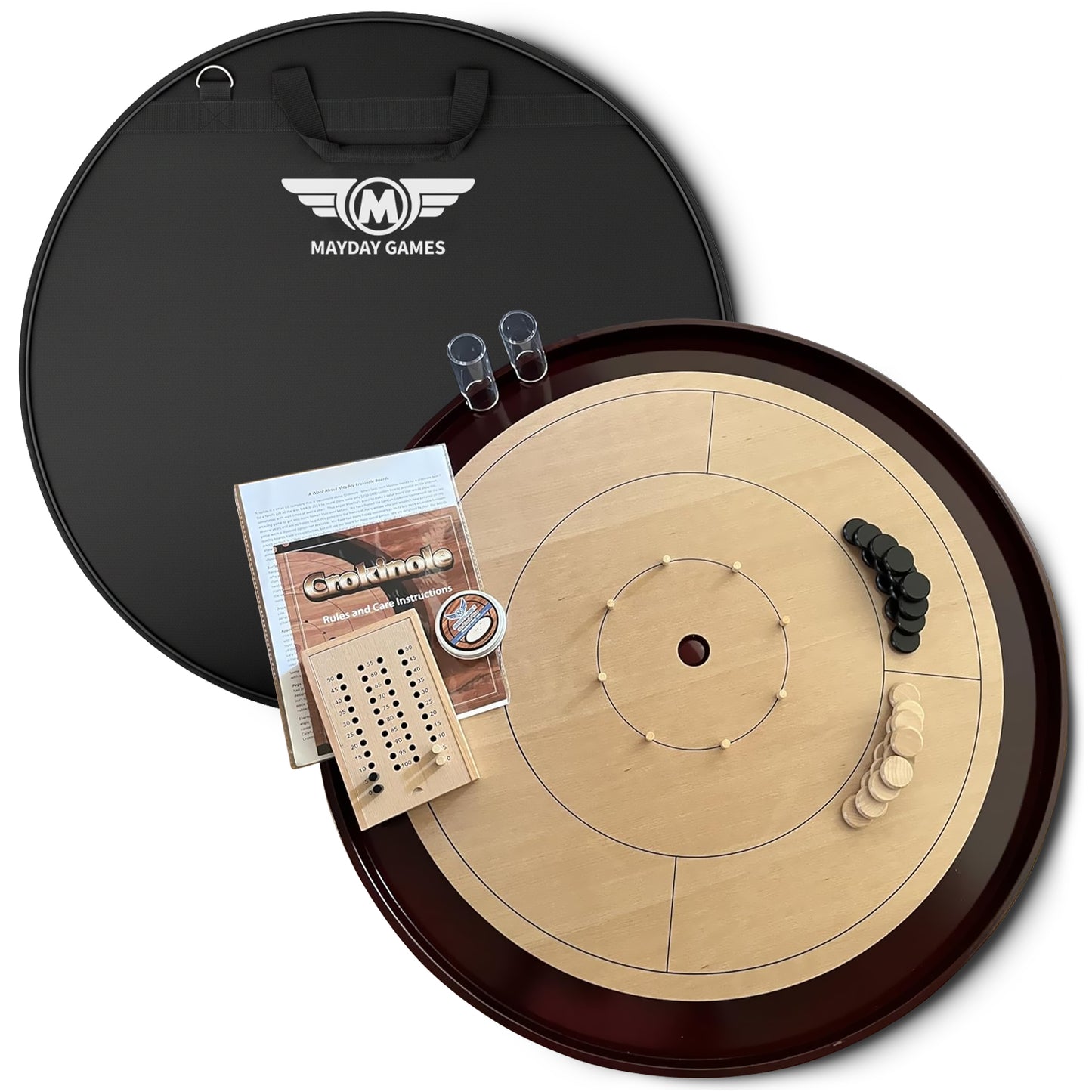 Beech Tournament Edition Crokinole Board + Black Carrying Case