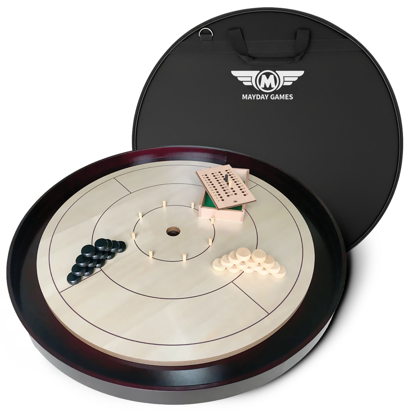Beech Tournament Edition Crokinole Board + Black Carrying Case