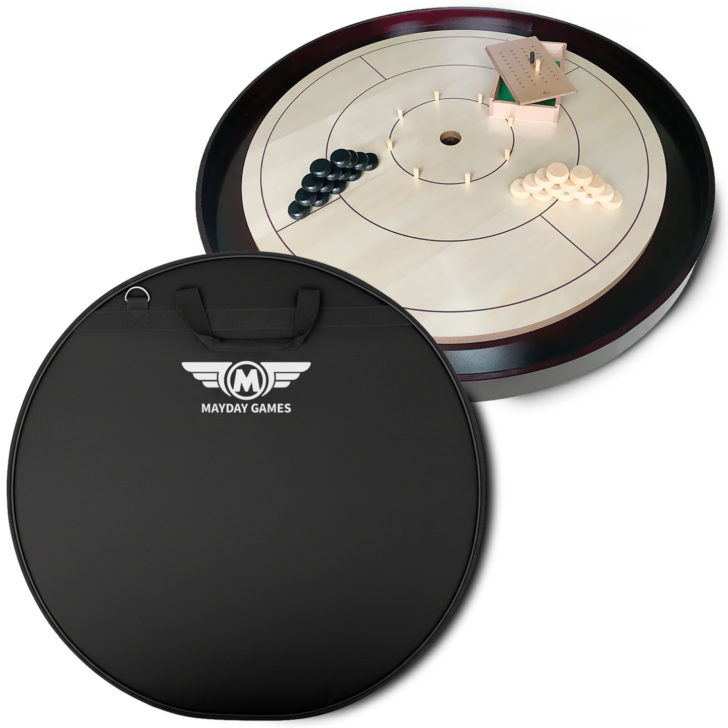 Beech Tournament Edition Crokinole Board + Black Carrying Case