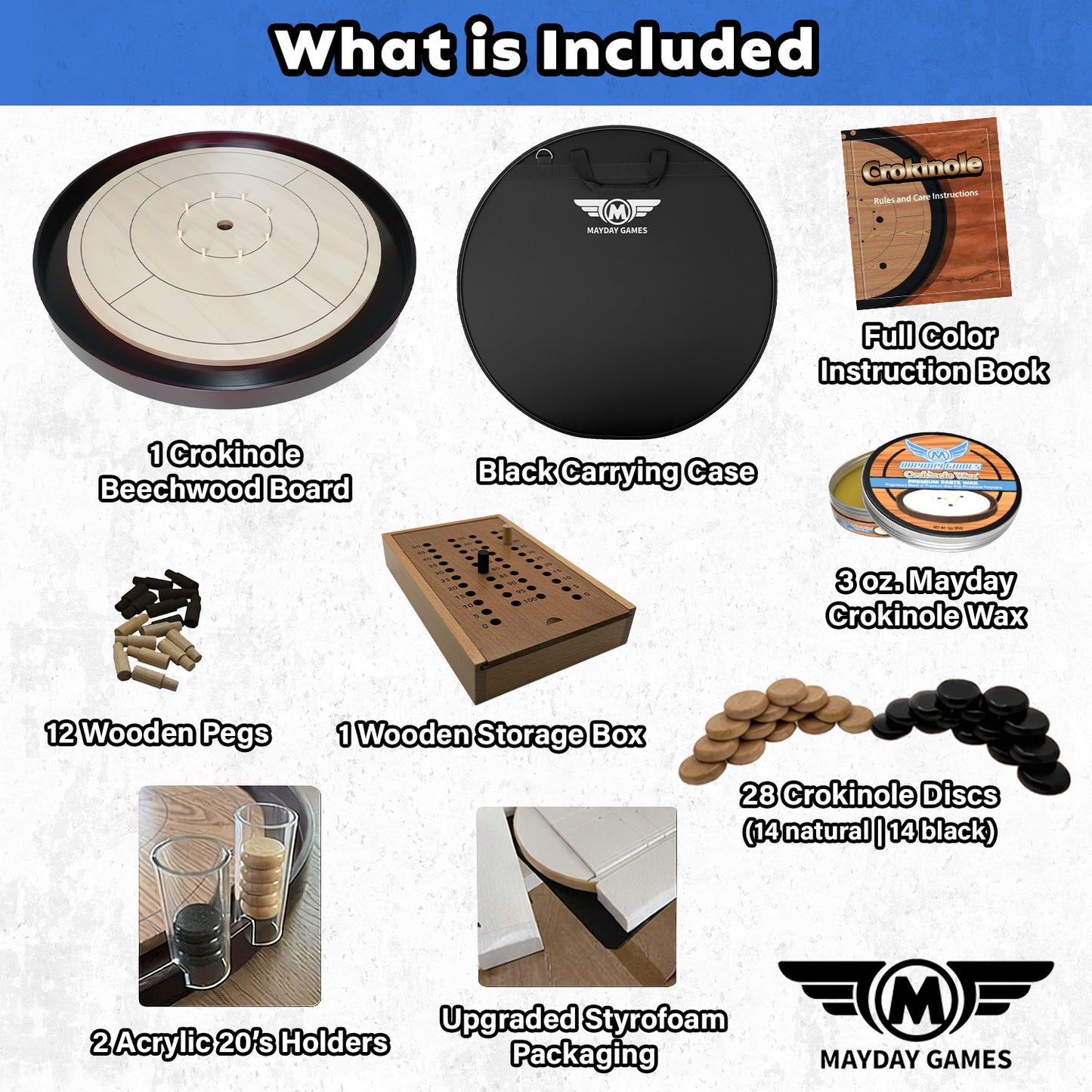 Beech Tournament Edition Crokinole Board + Black Carrying Case