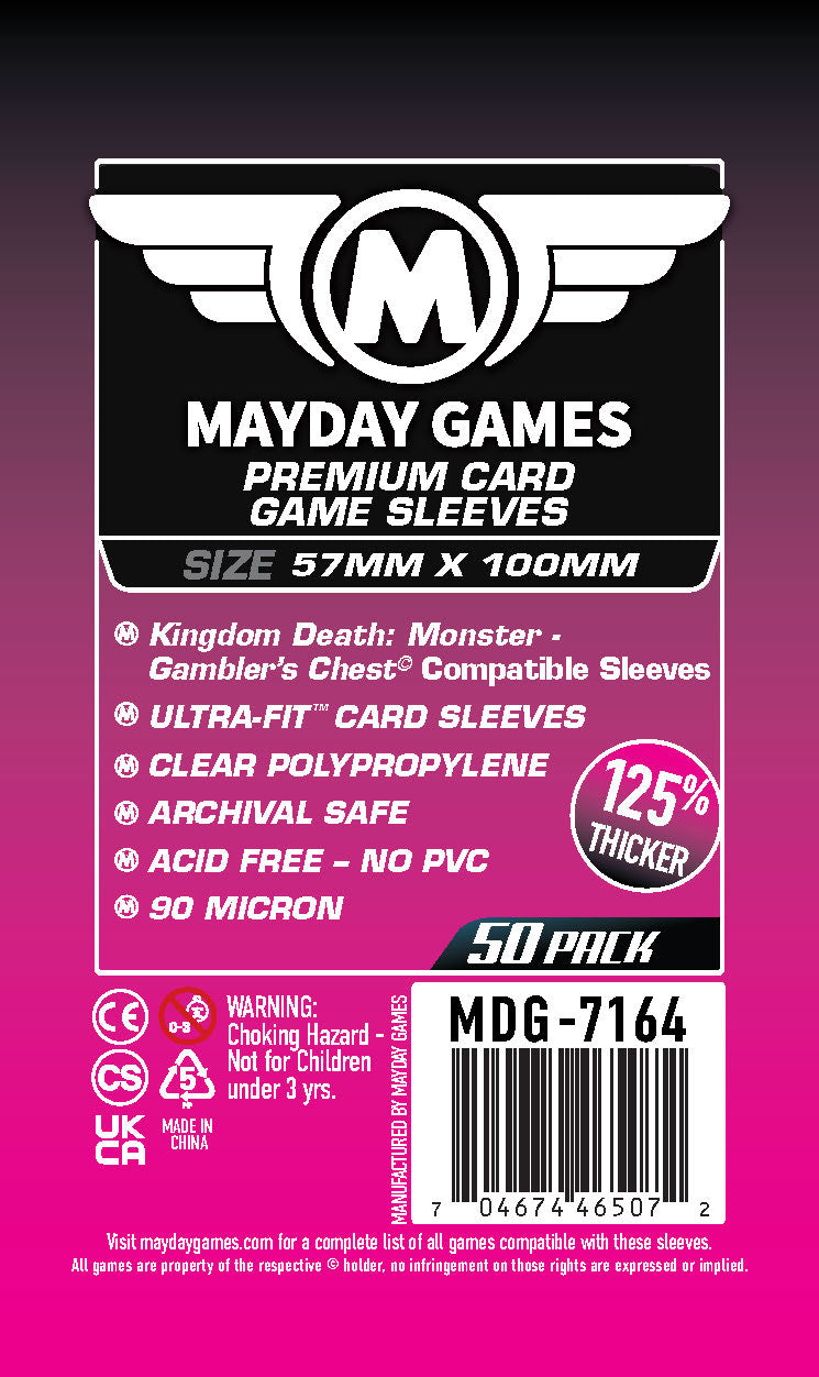 "Kingdom Death Gambler's Chest"  Large Compatible Sleeves (57x100mm) - Premium 7164 or Standard 7159