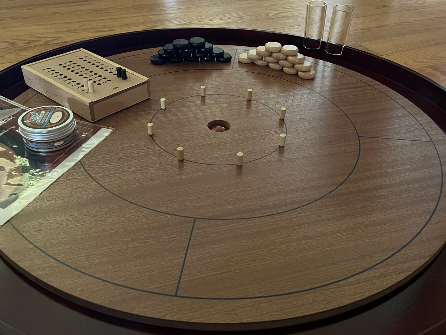 Mahogany Tournament Edition Crokinole Board 2024 + Black Carrying Case