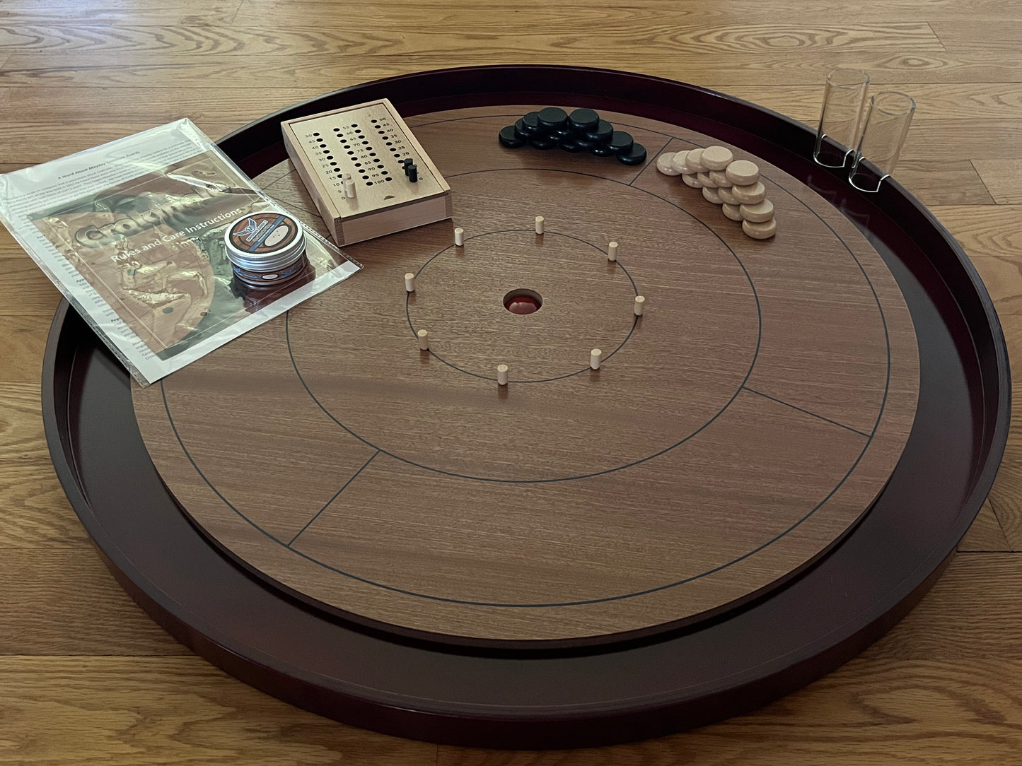 Mahogany Tournament Edition Crokinole Board 2024 + Black Carrying Case