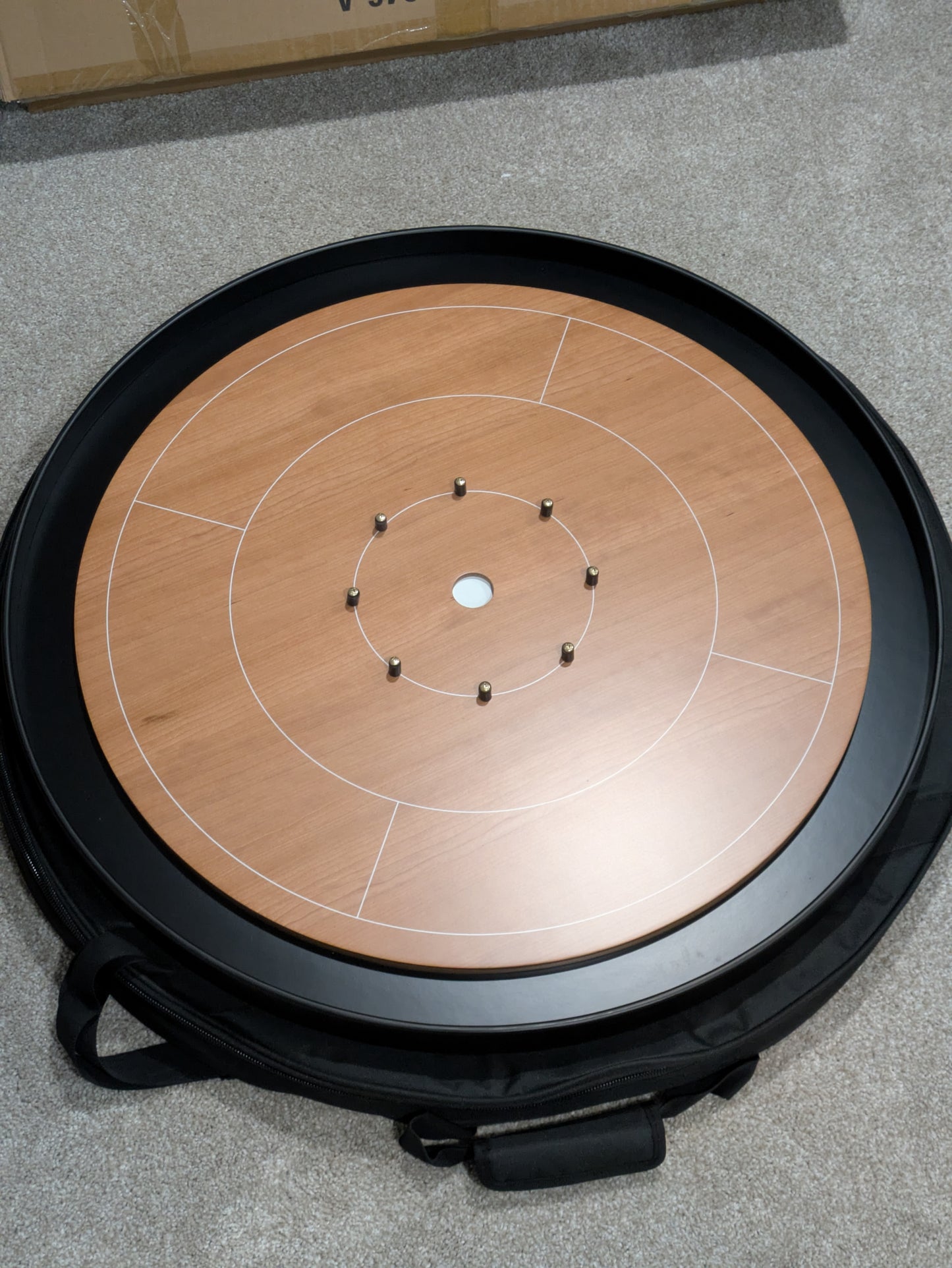 IMPERFECT/RETURNED: Elite Cherry Crokinole Board + Elite Black Carrying Case - MDG-8346-A-13