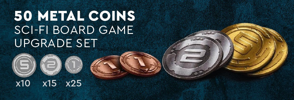 50 Metal Coin Board Game Upgrade Set (Sci-Fi Coins) -ESSEN PICKUP