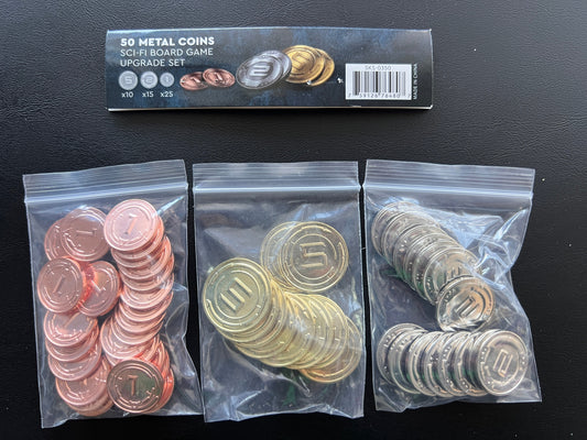 50 Metal Coin Board Game Upgrade Set (Sci-Fi Coins) -ESSEN PICKUP