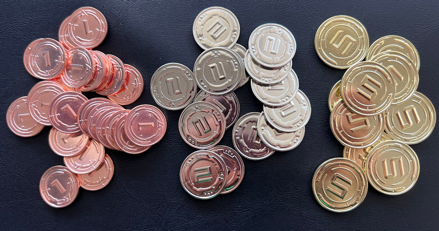 50 Metal Coin Board Game Upgrade Set (Sci-Fi Coins) -ESSEN PICKUP