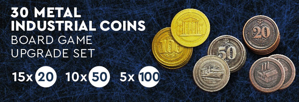 30 Metal Coin HIGH VALUE Board Game Upgrade Set (Industrial Coins) -ESSEN PICKUP
