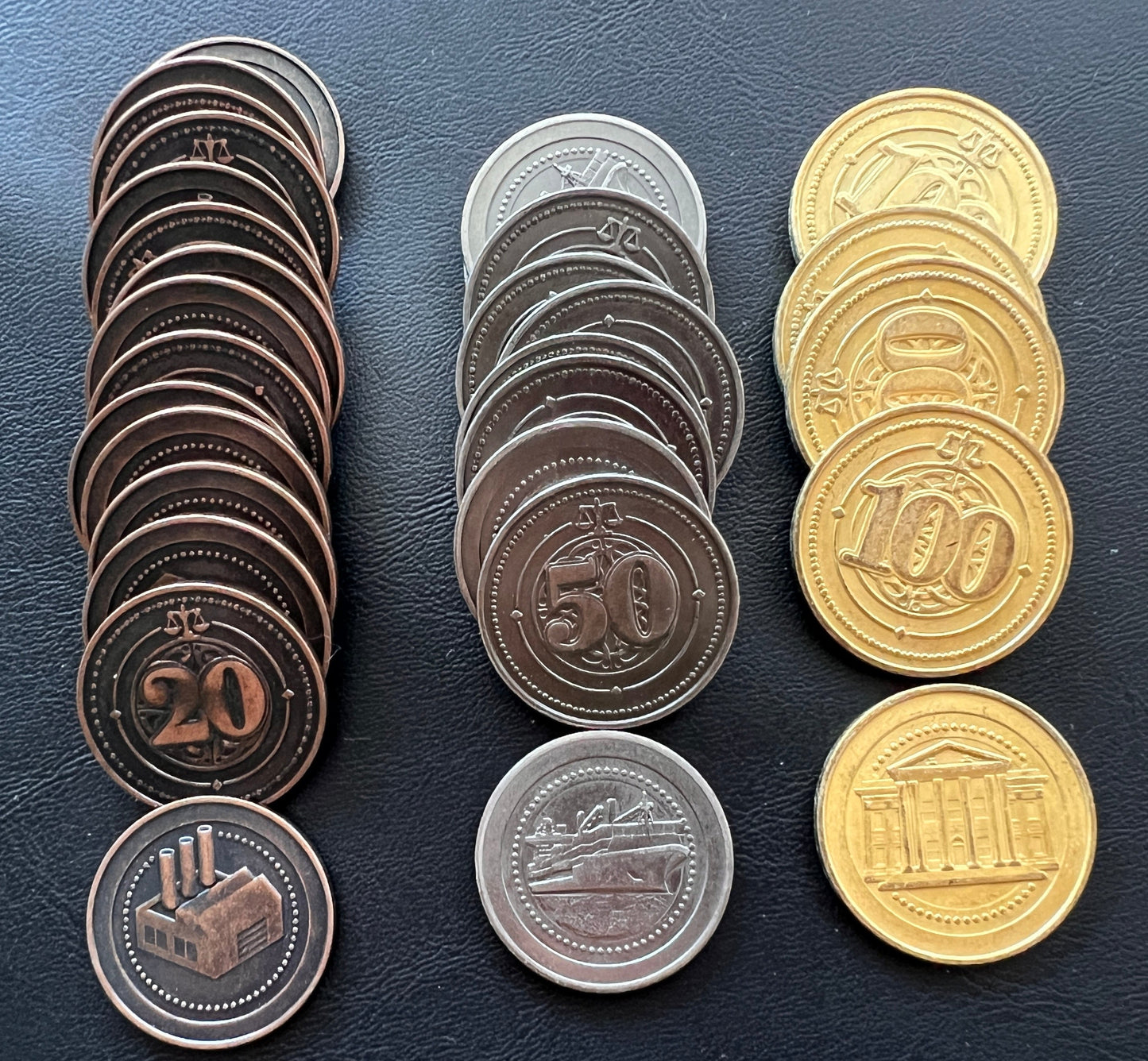 30 Metal Coin HIGH VALUE Board Game Upgrade Set (Industrial Coins) -ESSEN PICKUP