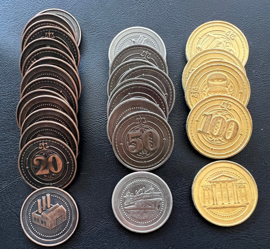 30 Metal Coin HIGH VALUE Board Game Upgrade Set (Industrial Coins) -ESSEN PICKUP