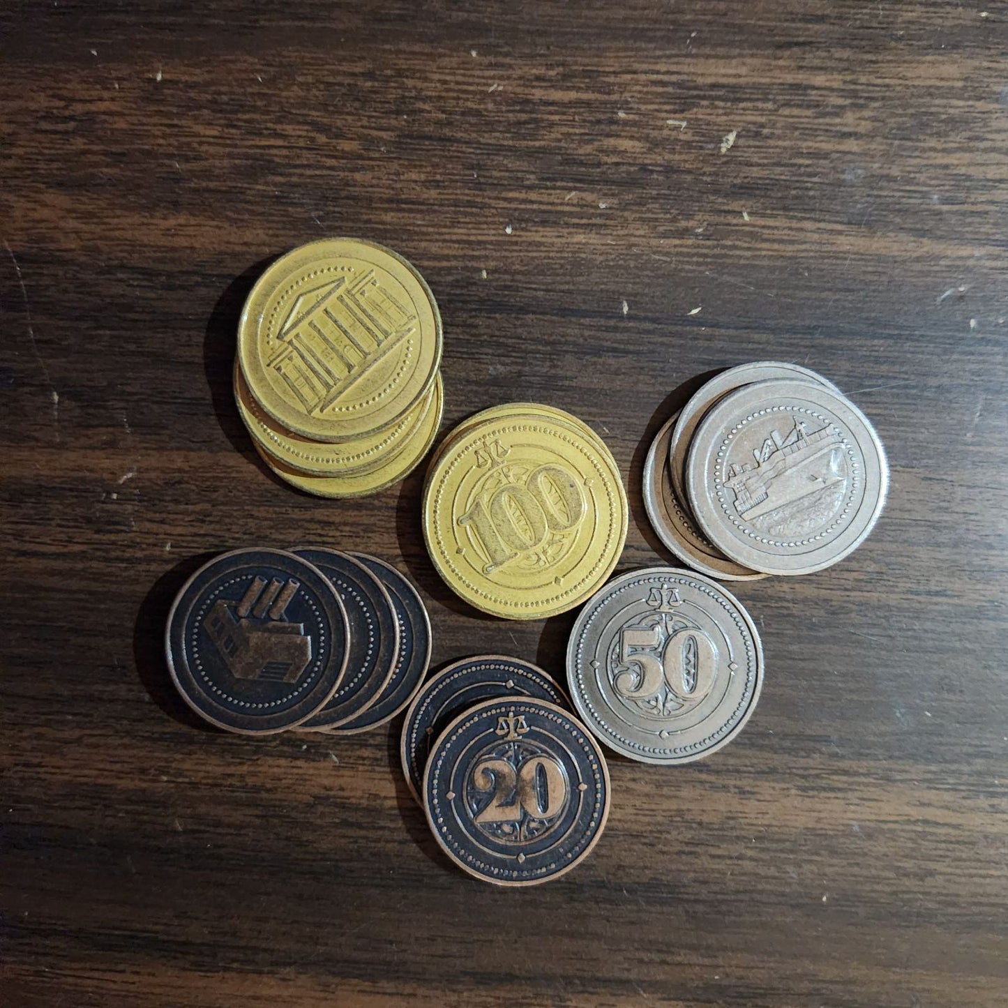 30 Metal Coin HIGH VALUE Board Game Upgrade Set (Industrial Coins) -ESSEN PICKUP
