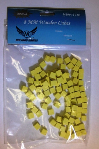 8 MM Wooden Cubes -100 Pack -Yellow