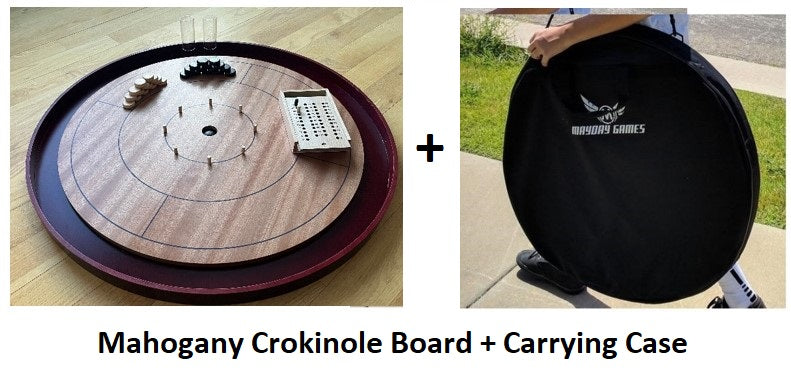 Mahogany Crokinole Hardwood Tournament Board + Carrying Case (6 Colors to Choose From)